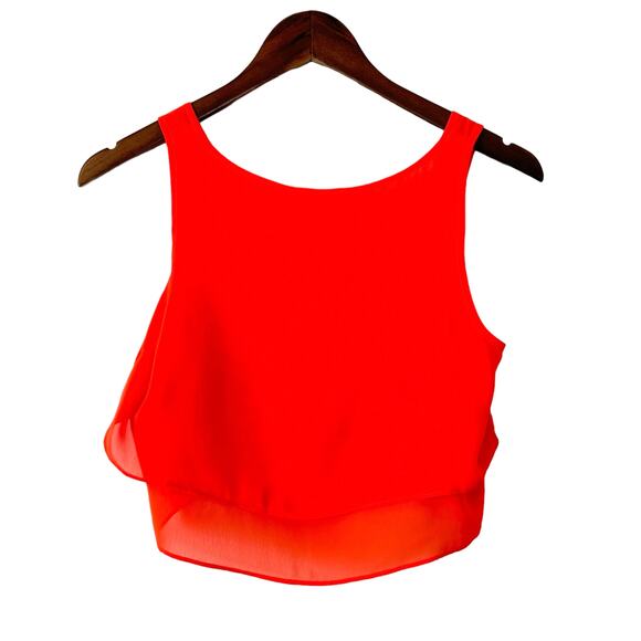 BCBGeneration NWOT Orange Flowy Layered Button Up Crop Top Sheer Tank - Picture 6 of 13